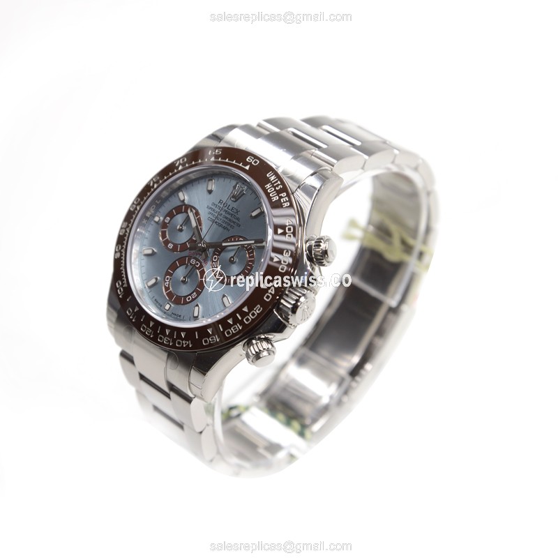 Rolex Daytona Replica - Automatic - Platinum Case, Blue Dial - Silver Strap - View 3