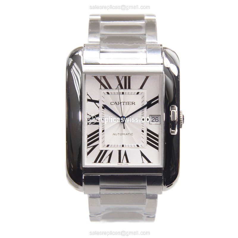 Cartier TANK W5310008 Replica - Automatic - Steel Case - White Dial - Silver Steel Strap - View 2