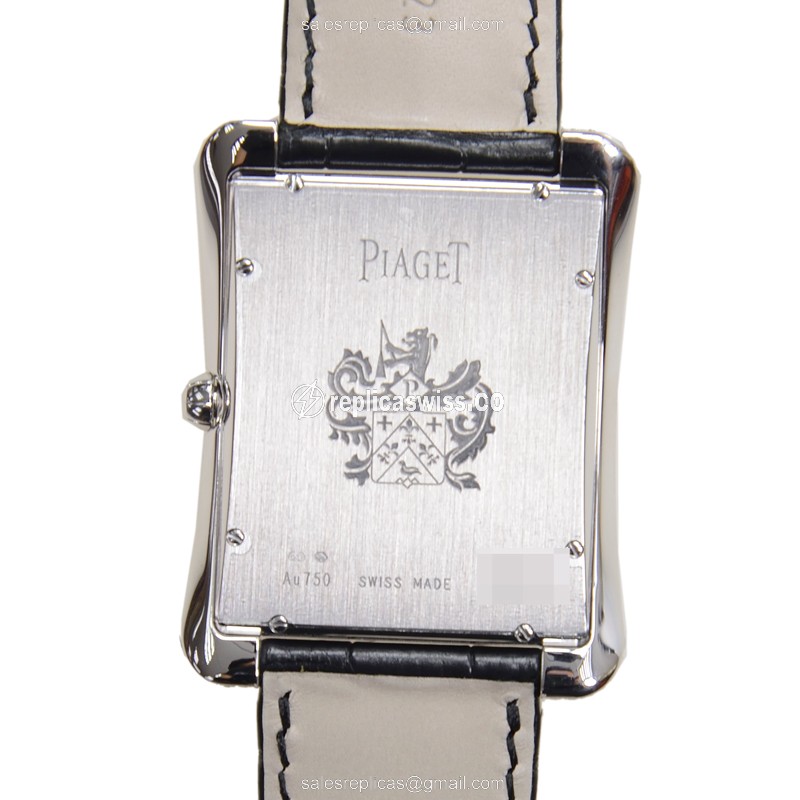 Piaget Replica - EMPERADOR Automatic - 18kt White Gold - Diamond - Silver Dial - Black Alligator Strap - View 3