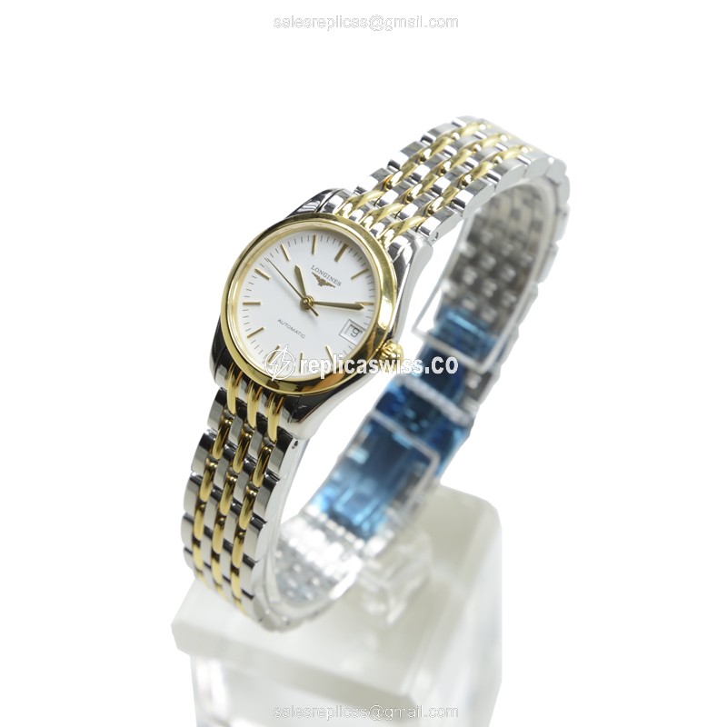 Longines L4.398.3.12.7 Replica - Automatic - Gold PVD - White Dial, Silver Strap - View 3