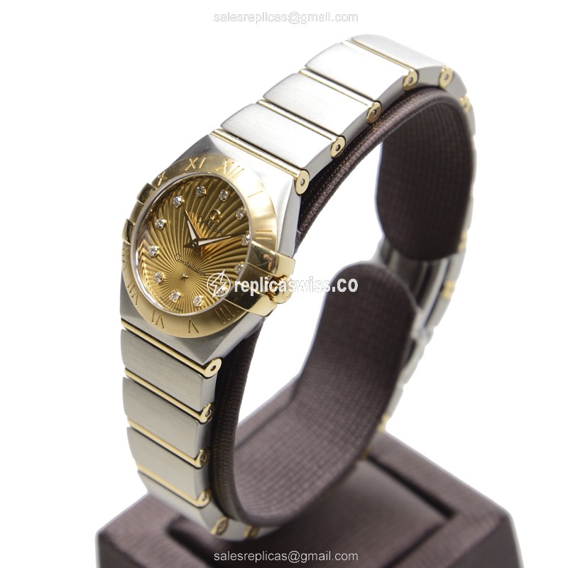 Omega Constellation Replica - Quartz - 18kt Gold & Steel - Gold Dial - Silver Clasp - View 3