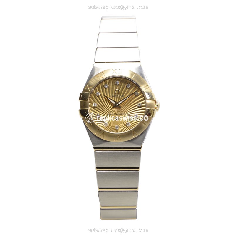 Omega Constellation Replica - Quartz - 18kt Gold & Steel - Gold Dial - Silver Clasp - View 2