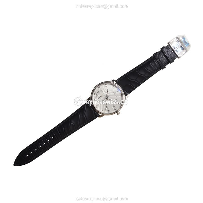 Blancpain Villeret 6670-1542-55B Replica - Automatic 18kt White Gold - White Dial - Black Alligator Strap - View 2