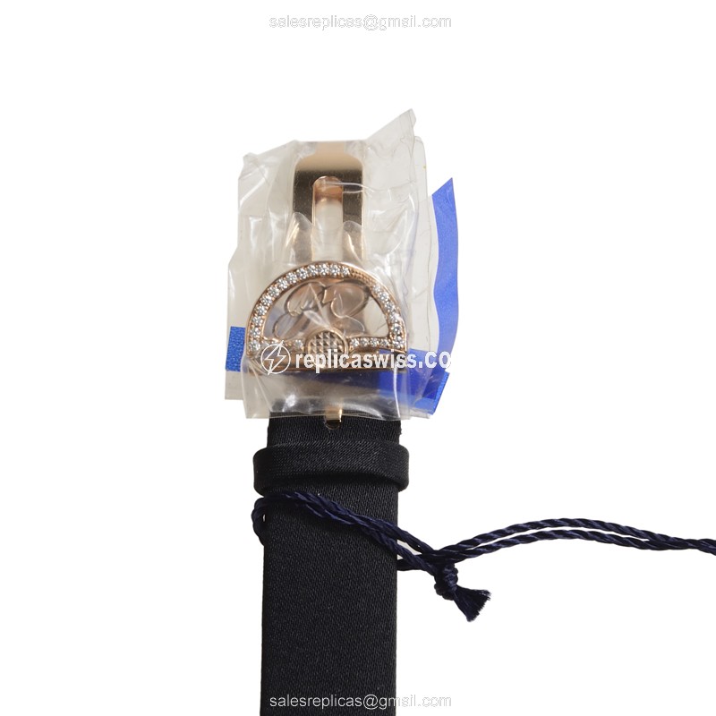 Breguet Reine De Naples Replica - Automatic - 18kt Rose Gold - Diamonds - Silver Dial - Black Fabric Strap - View 3