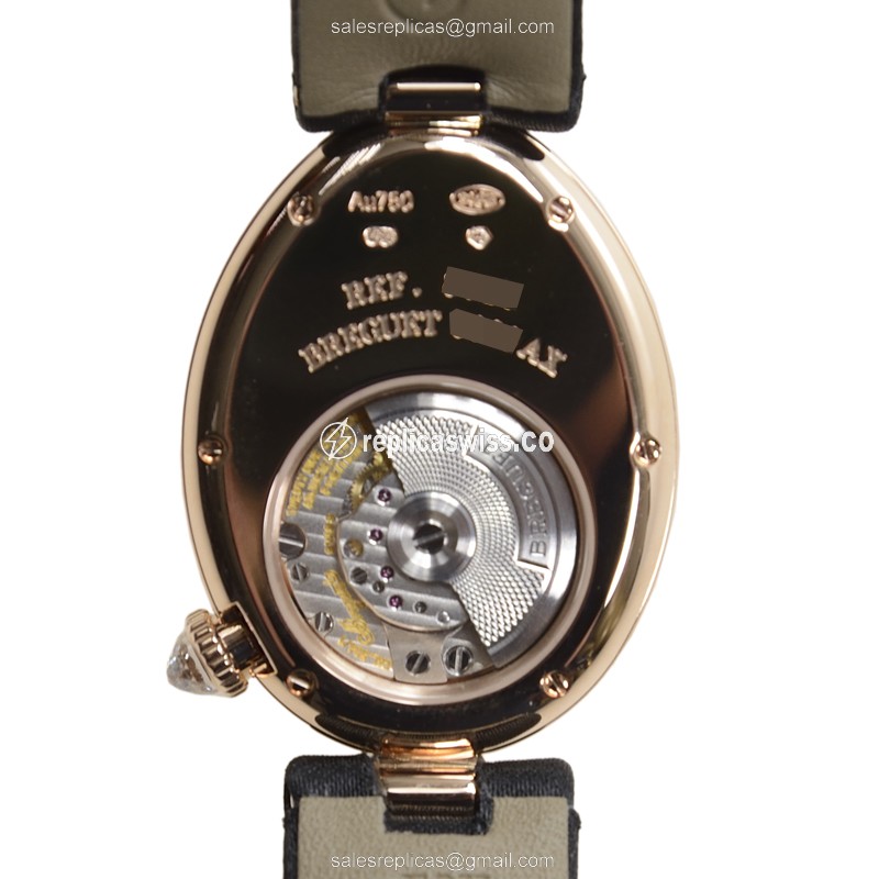 Breguet Reine De Naples Replica - Automatic - 18kt Rose Gold - Diamonds - Silver Dial - Black Fabric Strap - View 4