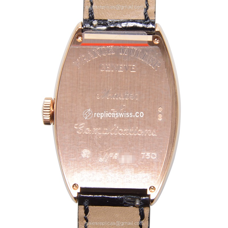 Franck Muller 5850 SC D CD - Auto 18kt Rose Gold & Diamond - Gold Dial - Black Alligator Buckle - View 3
