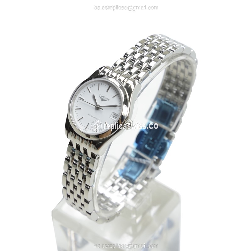 Longines Elegant Series Replica - Automatic - White Dial, Steel Case, Silver Strap - View 3