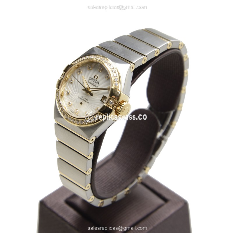 Omega Constellation Replica - Automatic 18kt Gold - White Dial - Steel Case - Silver Band - View 3