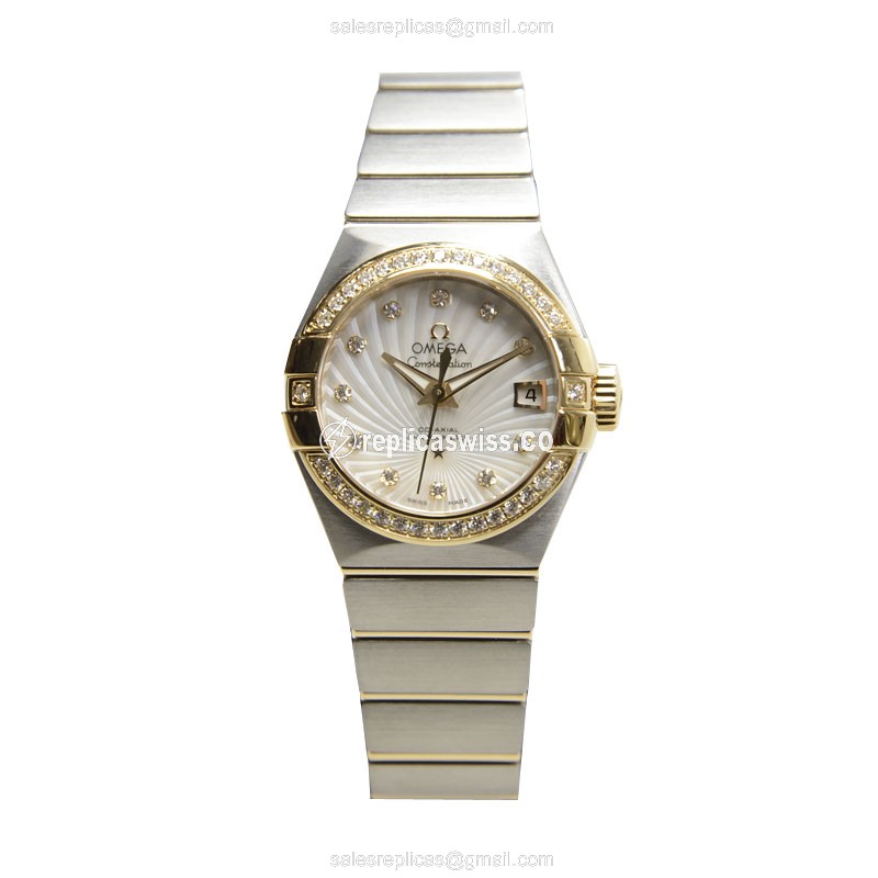 Omega Constellation Replica - Automatic 18kt Gold - White Dial - Steel Case - Silver Band - View 2