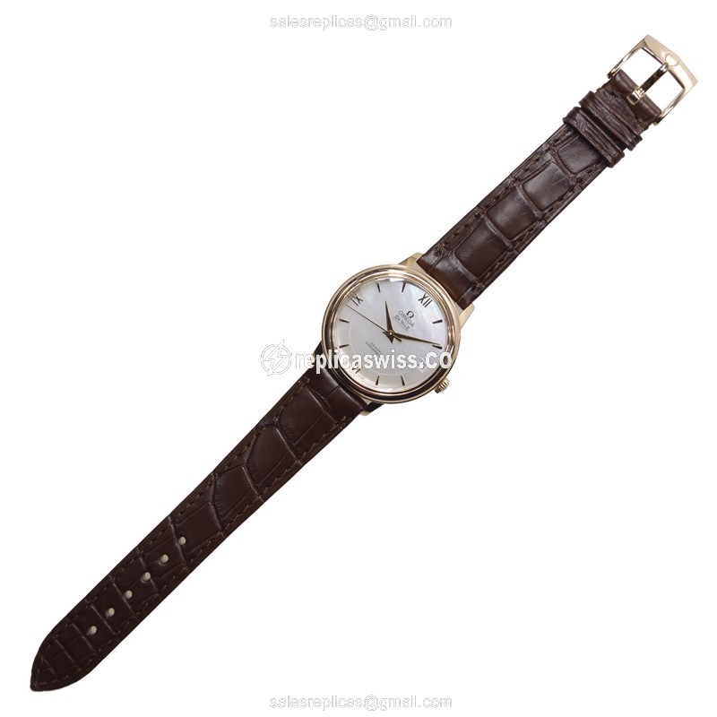 Omega Replica De Ville - Automatic - 18kt Rose Gold - White Dial - Brown Leather - Buckle Clasp - View 2