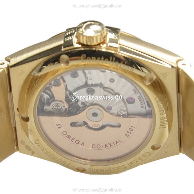 Omega Constellation Replica - Automatic 18kt Gold - Diamond Silver Dial - Gold Strap - View 4