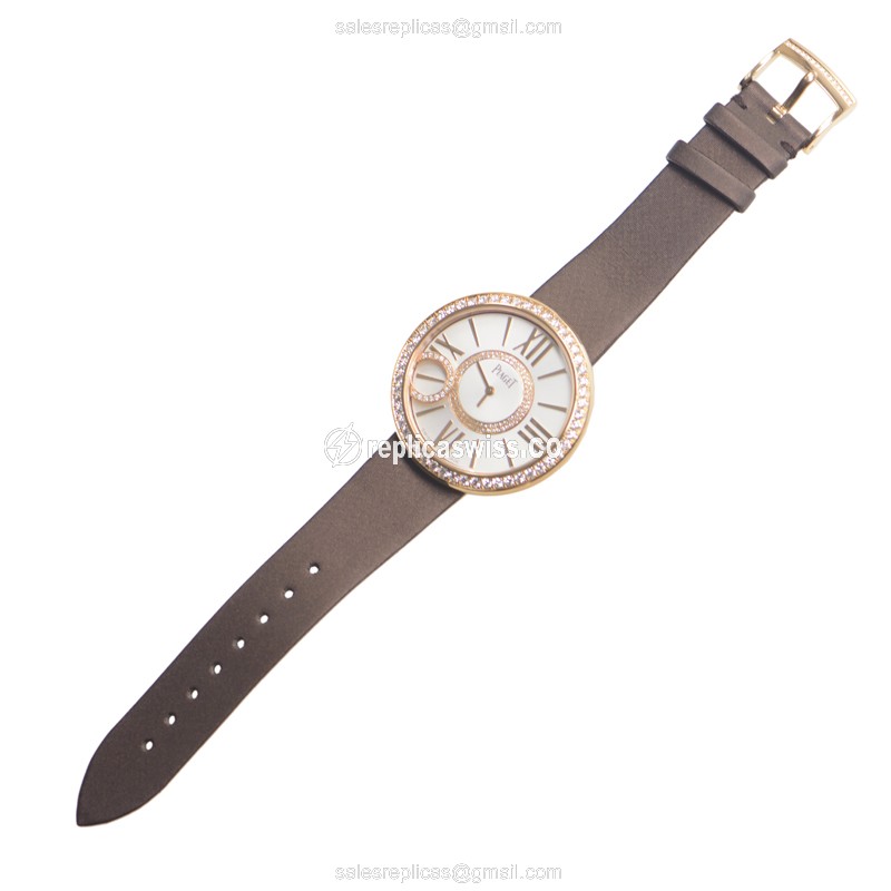 Piaget LIMELIGHT Quartz 18kt Rose Gold & Diamond - White Dial - Silk Brown Strap - View 2