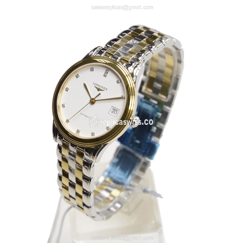 Longines L4.774.3.27.7 Replica - Automatic - Gold PVD - White Dial, Silver Clasp, Gold Strap - View 3
