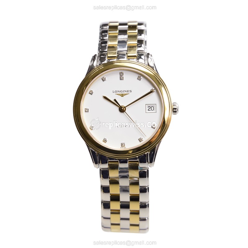 Longines L4.774.3.27.7 Replica - Automatic - Gold PVD - White Dial, Silver Clasp, Gold Strap - View 2