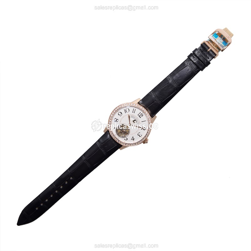Jaeger-Lecoultre Rendez-Vous Replica - Automatic - 18kt Rose Gold - Diamonds - White Dial - Black Alligator Strap - View 2