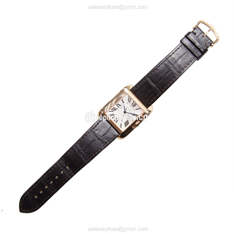 Cartier TANK W5310005 - Automatic - 18kt Rose Gold - White Dial - Brown Alligator Buckle - View 2