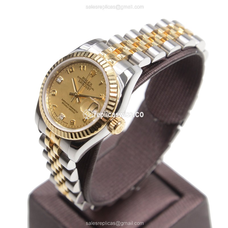 Rolex Lady Datejust Replica - Gold & Steel - Automatic - 18kt Gold Case - View 3