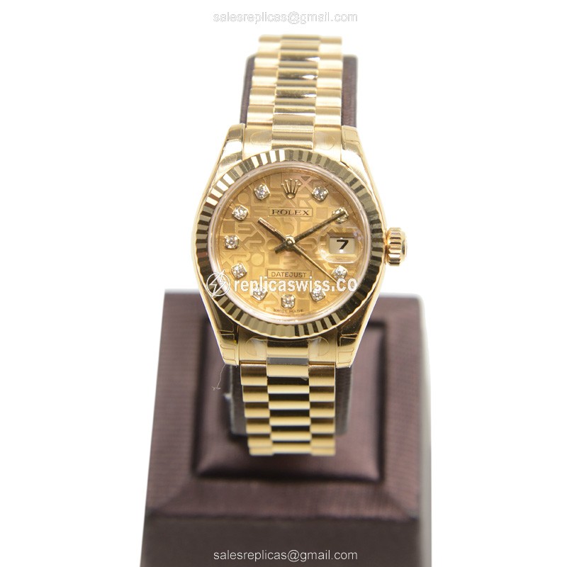 Rolex Lady Datejust Replica - Automatic | Gold Dial | Gold Clasp | Gold Strap - View 2