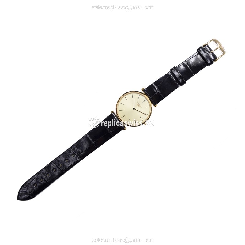 Longines LA GRANDE Quartz PVD Gold - Automatic - Gold Dial on Black Alligator Strap - View 2