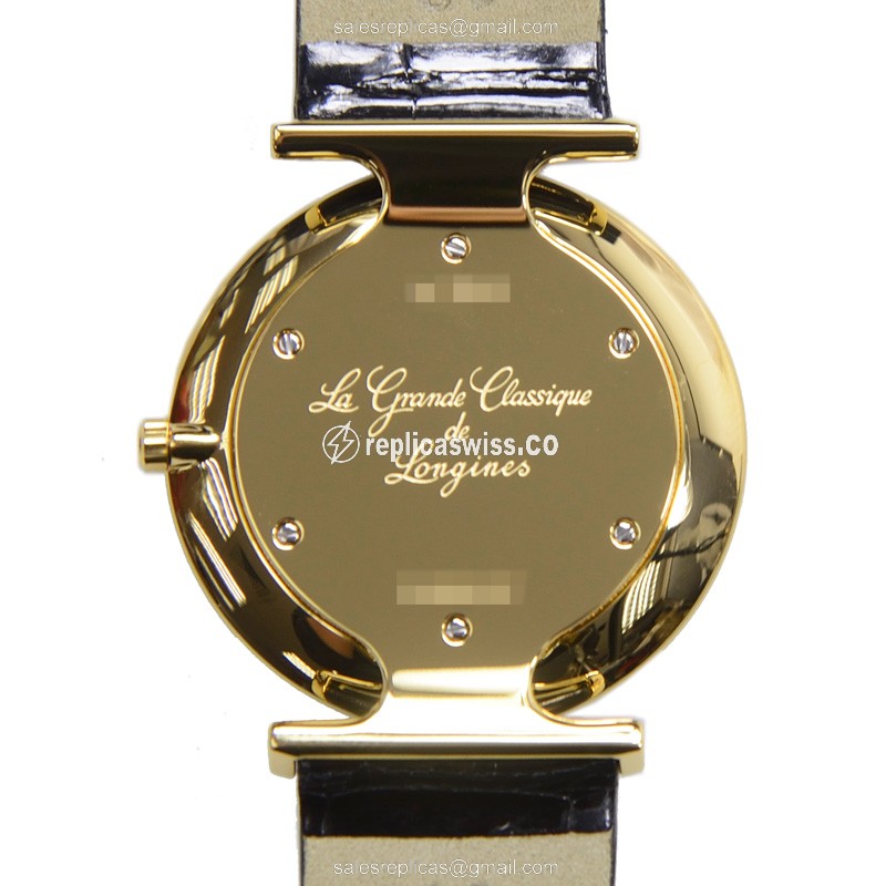 Longines LA GRANDE Quartz PVD Gold - Automatic - Gold Dial on Black Alligator Strap - View 3