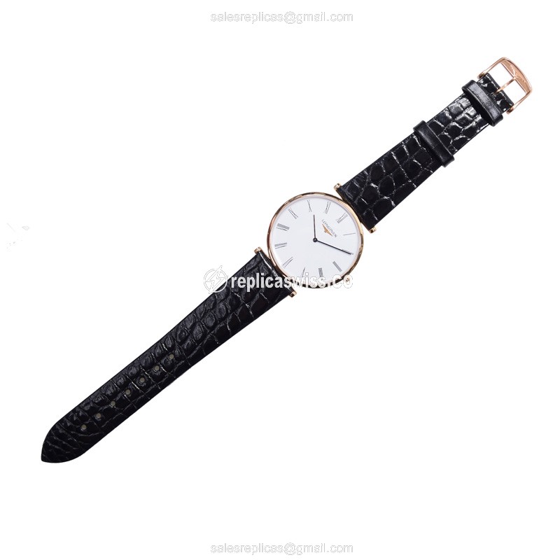 Longines L4.766.1.11.2 Replica - Quartz - PVD Gold - White Dial, Leather Strap - View 2