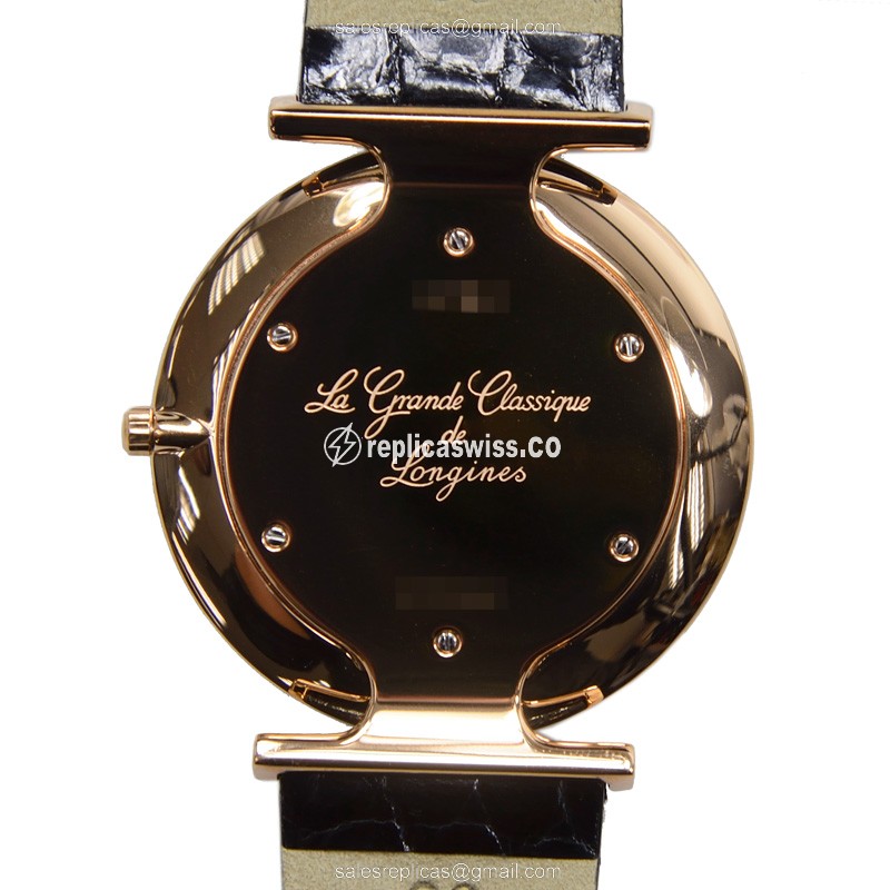Longines L4.766.1.11.2 Replica - Quartz - PVD Gold - White Dial, Leather Strap - View 3