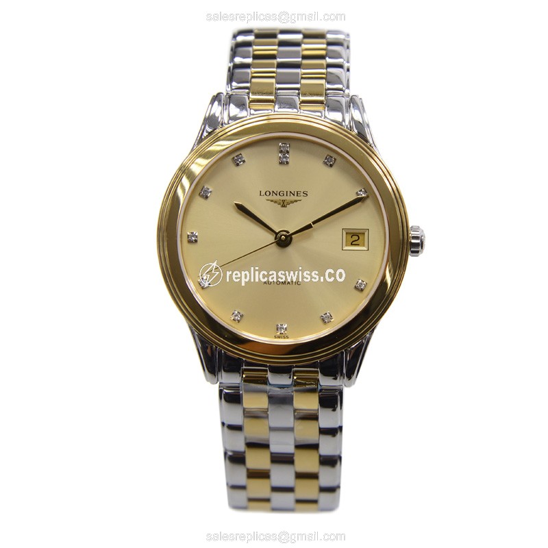 Longines L4.774.3.37.7 Replica - Automatic - PVD Gold Case, Gold Dial, Gold Strap - View 2