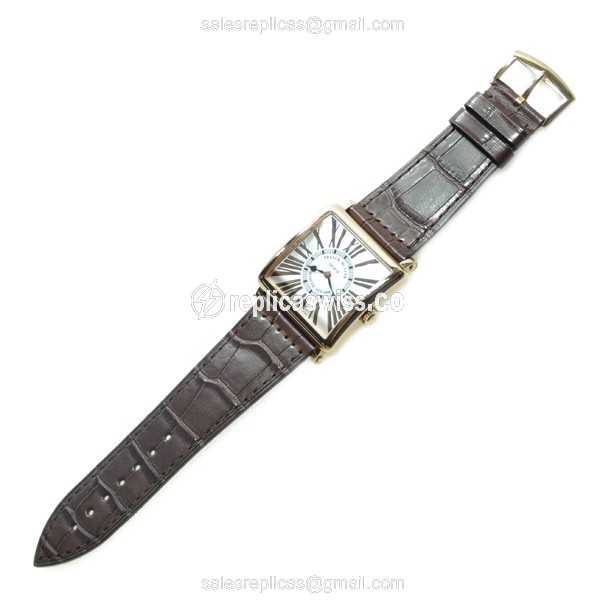 Franck Muller 6002 M QZ REL R - Quartz - 18kt Rose Gold - Silver Dial - Brown Alligator Buckle - View 2
