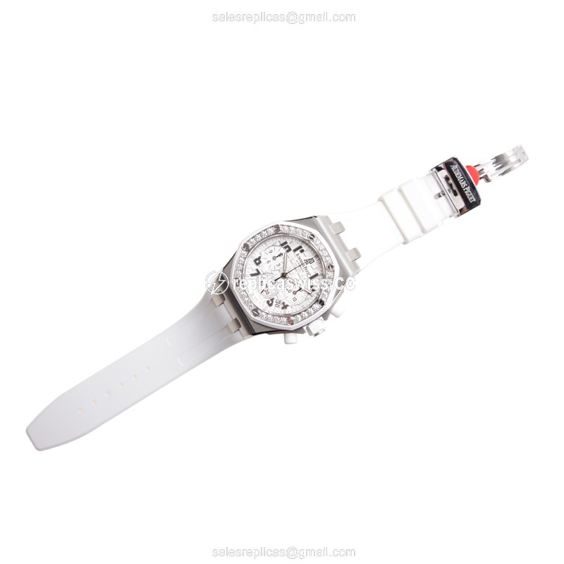 Automatic - Audemars Piguet ROYAL OAK - Diamond-Plated - Silver - Rubber White - View 2