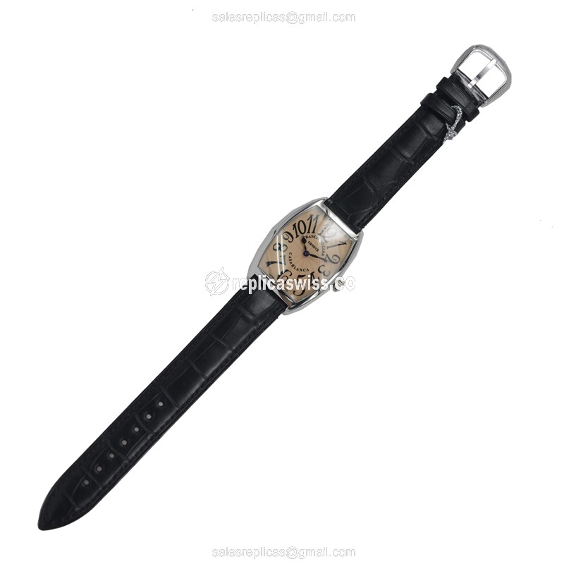 Franck Muller 2852 QZ Replica - Quartz - Pink Dial - Buckle Clasp - Black Alligator Strap - View 2