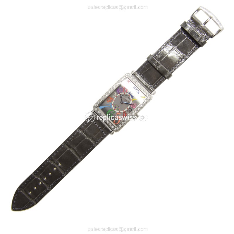 Franck Muller 1000 SC COL DRM D OG LONG ISLAND Auto 18kt White Gold - Diamond Silver Dial, Grey Alligator Buckle - View 2