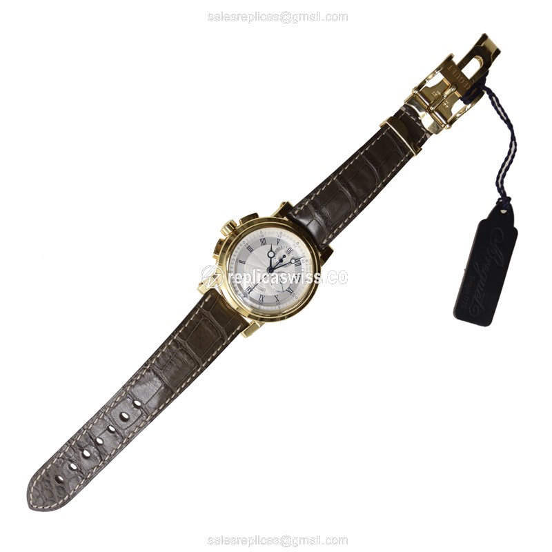 Breguet 5827BA/12/5ZU MARINE - Auto 18kt Gold - Silver Dial - Brown Alligator Strap - View 2