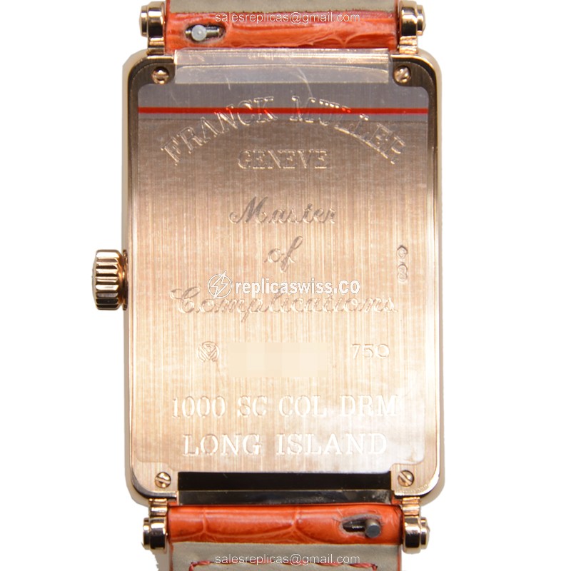 Franck Muller 1000 SC COL DR Replica - Automatic - 18kt Rose Gold - Silver Dial - Orange Alligator Buckle - View 3