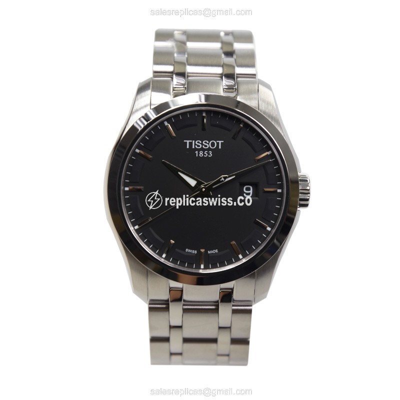 Tissot T-CLASSIC Quartz - Black Dial - Steel Case - Silver Band - Clasp - View 2