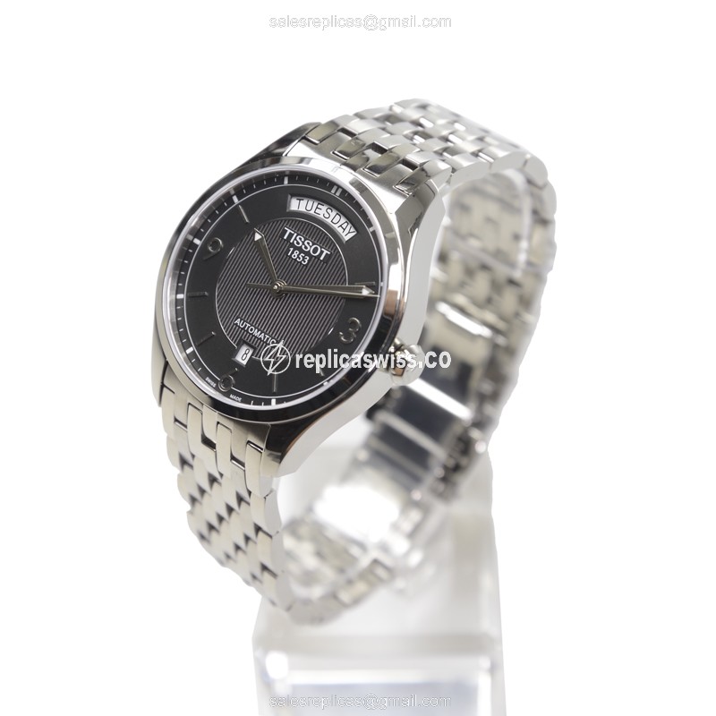 Automatic Tissot T-CLASSIC - Black Dial - Stainless Steel Case - Silver Steel Strap - View 3