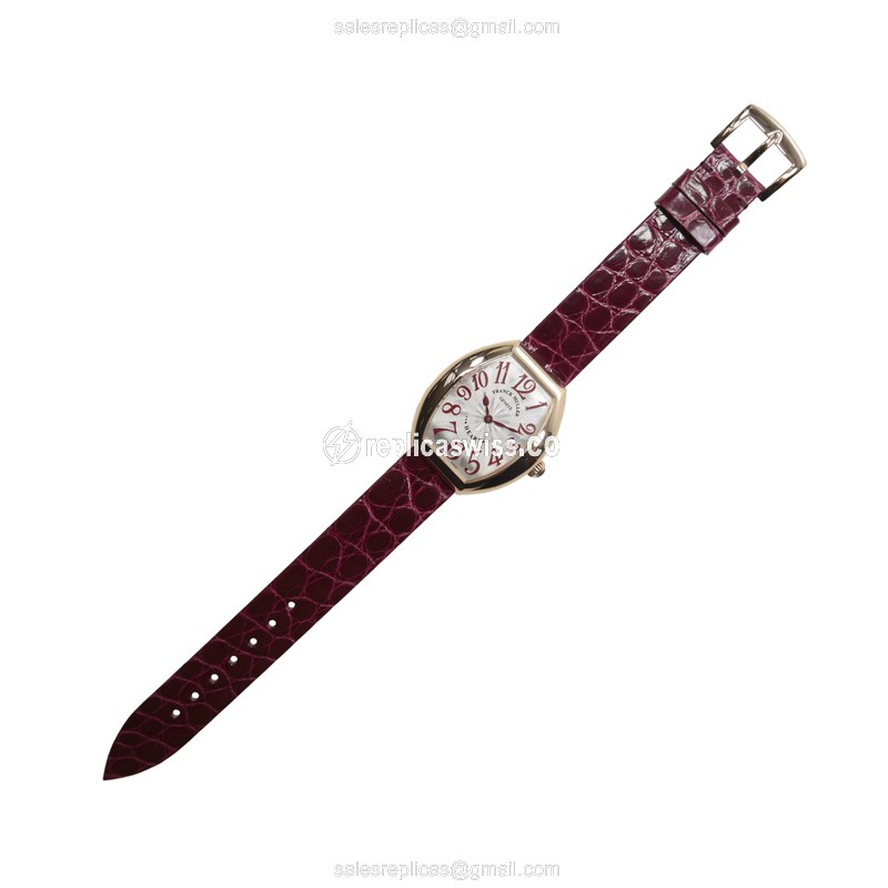Franck Muller 5002 L QZ HEART Quartz - 18kt Rose Gold Case - Silver Dial - Red Leather Strap - Buckle Clasp - View 2