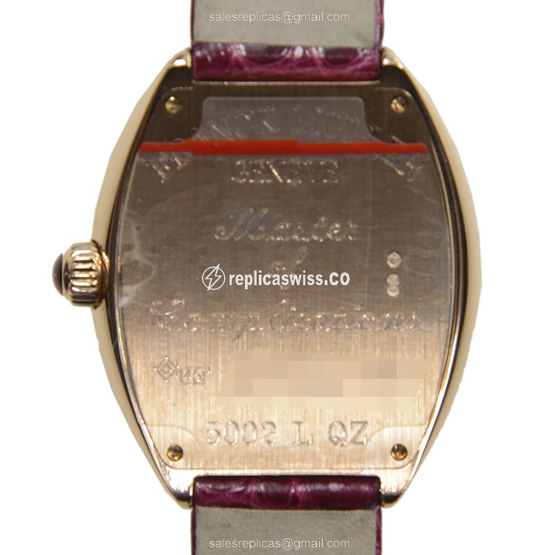 Franck Muller 5002 L QZ HEART Quartz - 18kt Rose Gold Case - Silver Dial - Red Leather Strap - Buckle Clasp - View 3