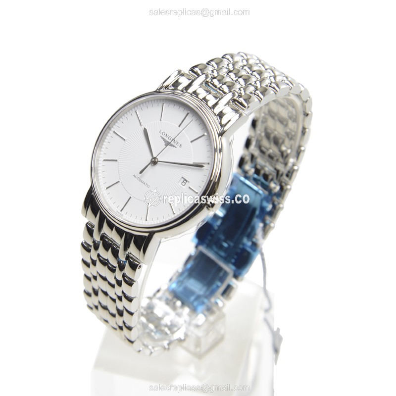 Longines Presence Replica - Automatic - Steel Case - White Dial - Silver Steel Strap - View 3
