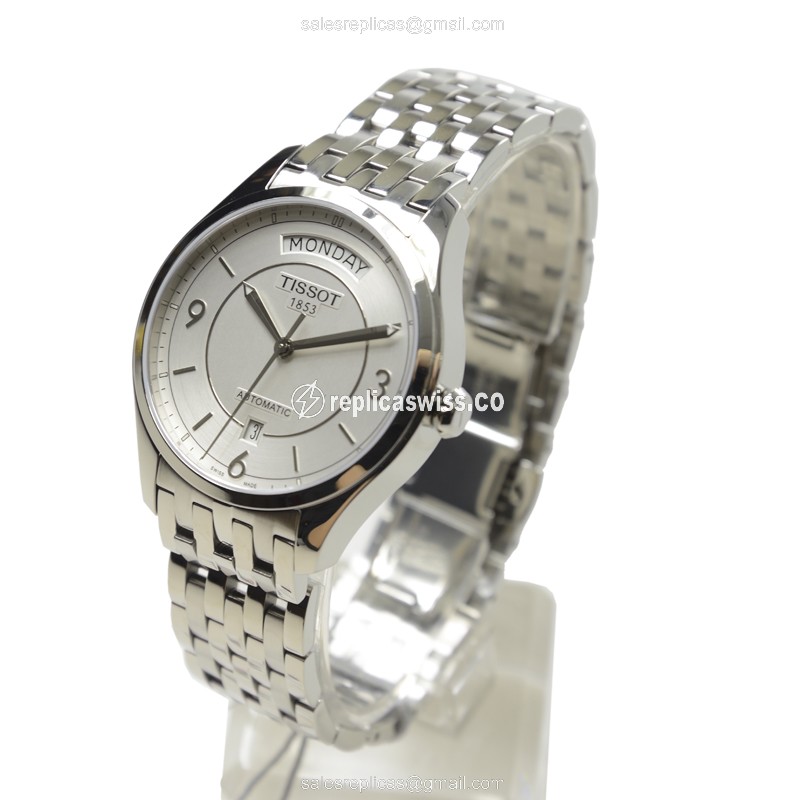 Automatic Tissot T-CLASSIC Replica - Silver Dial - Steel Case & Band - Clasp - View 3