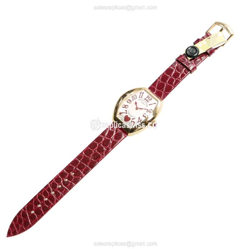 Franck Muller 5002 L QZ C 6H HEART - Quartz - 18kt Rose Gold - Silver Dial - Red Alligator Strap - View 2