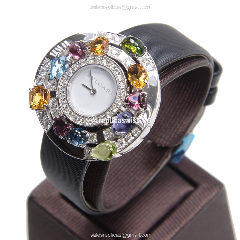 Bulgari AEW36D1CWL ASTRALE Quartz White Gold - Silver Dial - Buckle Clasp - Black Strap - View 3