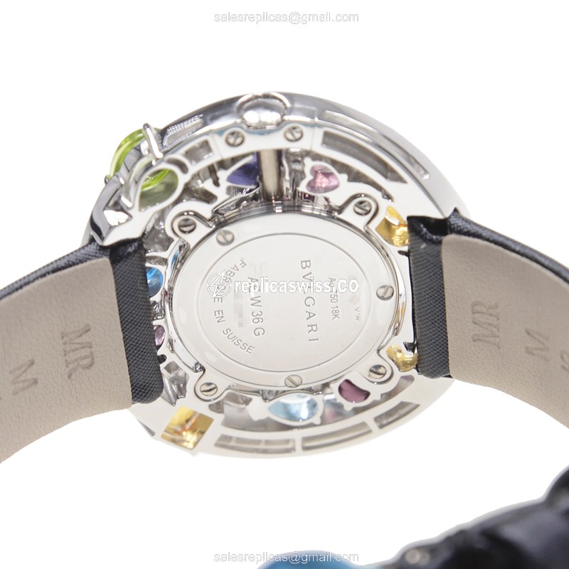 Bulgari AEW36D1CWL ASTRALE Quartz White Gold - Silver Dial - Buckle Clasp - Black Strap - View 4