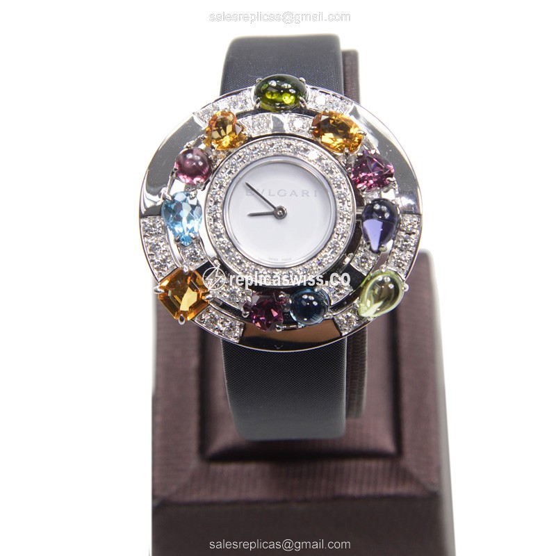 Bulgari AEW36D1CWL ASTRALE Quartz White Gold - Silver Dial - Buckle Clasp - Black Strap - View 2