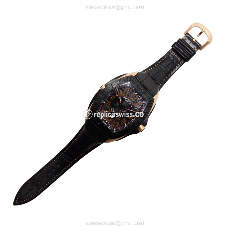 Franck Muller Conquistador Replica | Automatic | 18kt Rose Gold | Black Dial | Rubber Strap - View 2