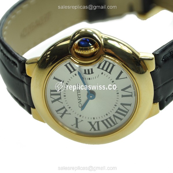 Cartier Ballon Bleu Replica - Quartz - 18kt Yellow Gold - Silver Dial - Alligator Black Strap - View 2