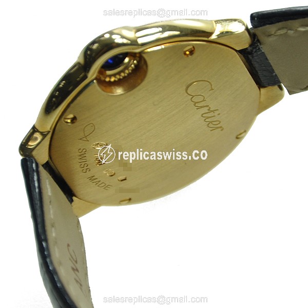 Cartier Ballon Bleu Replica - Quartz - 18kt Yellow Gold - Silver Dial - Alligator Black Strap - View 3