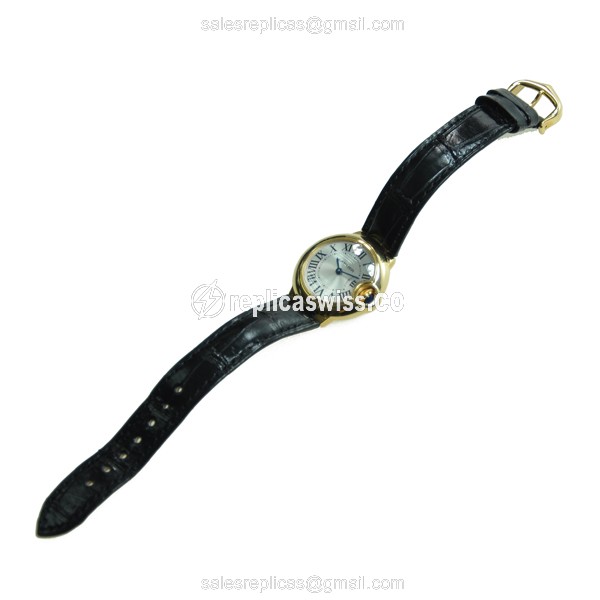 Cartier Ballon Bleu Replica - Quartz - 18kt Yellow Gold - Silver Dial - Alligator Black Strap - View 4
