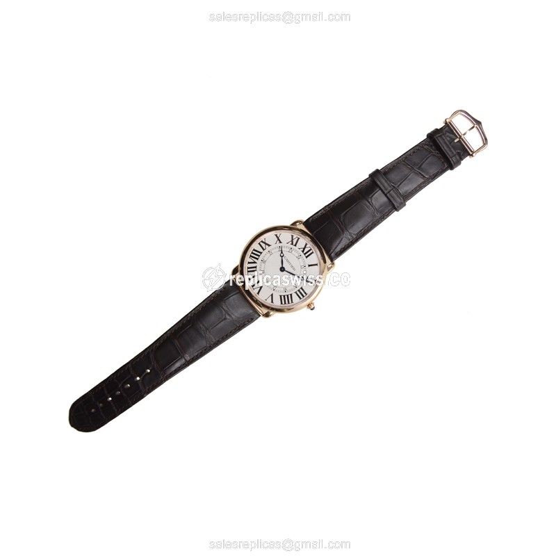 Cartier RONDE LOUIS CARTIER Replica - Manual Wind - 18kt Rose Gold - Silver Dial - Alligator Black Strap - View 2