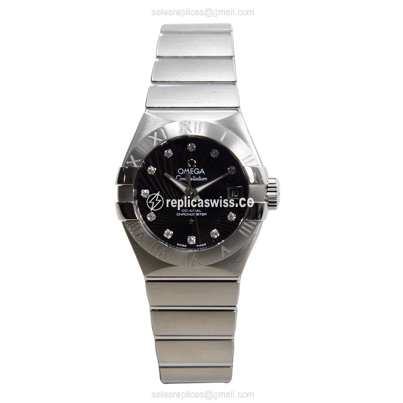 Omega Constellation Replica - Automatic - Steel Case - Black Dial on Silver Strap - View 2