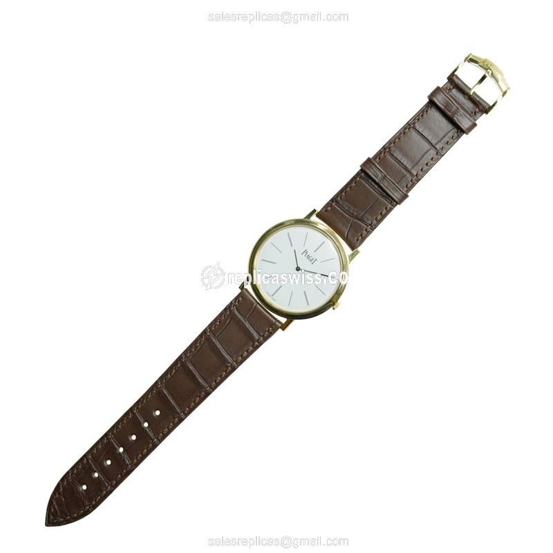Piaget ALTIPLANO Replica - Manual - 18kt Yellow Gold - White Dial - Brown Alligator Buckle - View 2